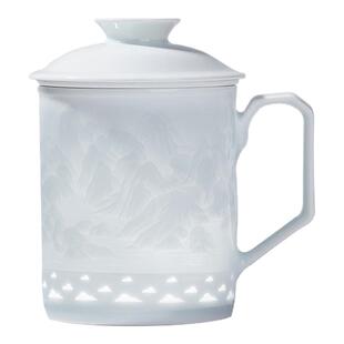 景德镇官方陶瓷茶漏杯影青浮雕玲珑瓷办公室专用茶杯高档生日礼物