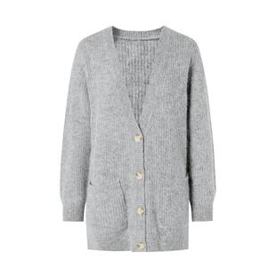 商场同款 MOISSAC摩萨克冬绵羊毛V领长毛衣开衫针织衫女