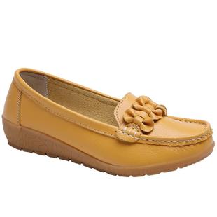 真皮软底豆豆女春款防滑平底上班工作鞋单鞋舒适牛筋底厚底妈妈鞋