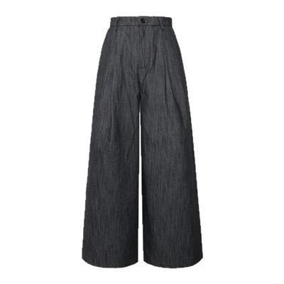 复古老钱仿牛仔棉麻阔腿裤男女