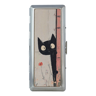 PRINCE烟盒小巧便携金属真皮闪躲黑猫创意个性烟夹兼容装粗中细烟