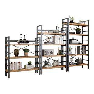 简易实木书架多层收纳架铁艺落地客厅展示架储物架组合货架置物架