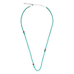 乌垛山海撞色天然绿松石项链守护能量珊瑚叠戴纯银手串小米珠项链