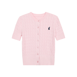 辰米范 高智韩女 刺绣圆领麻花短袖针织开衫女复古修身短款上衣