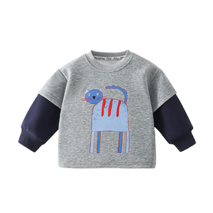 洛米兔2026春新品假两件卫衣不带帽亲肤百搭儿童拼接袖爆款卫衣