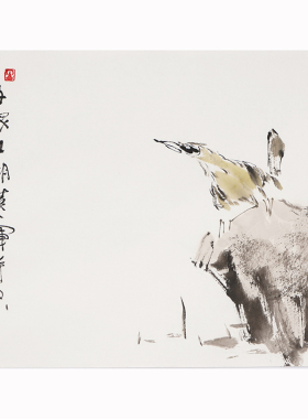 花鸟手绘小品柿子茶楼写意国画