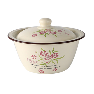 搪瓷盆老式猪油罐带盖食品级加厚搪瓷碗厨房家用大汤碗瓷盆和面盆