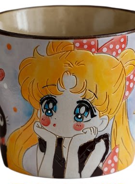 闲生器物景德镇陶瓷马克杯可爱雕刻咖啡杯茶杯情侣美少女杯子