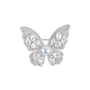 现货粉丝福利】超精美蝴蝶胸针天然海水珍珠真多麻8-9mm别针胸牌