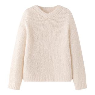 A Memory Inside重磅羊驼羊毛针织衫女上衣早秋慵懒圆领镂空毛衣