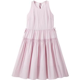 乐町蝴蝶结绑带设计连衣裙女2025年夏季新款棉锦微皱衬衫料裙子