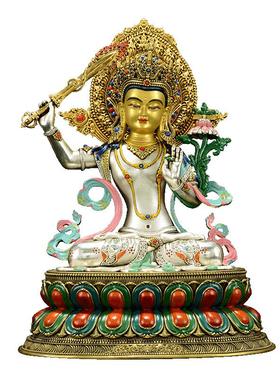 藏式7寸彩绘阿弥铜雕像铜器摆件