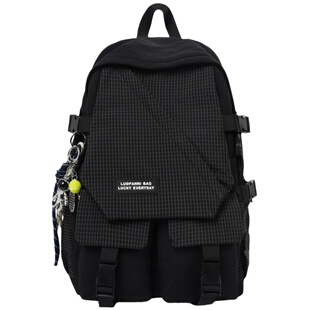 书包男生初中生小学生五六年级大容量双肩包格纹帅气黑色背包高中