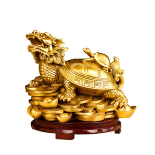 龙龟摆件黄铜五帝钱母子龙头龟玄关家居店铺办公室装饰工艺品摆件