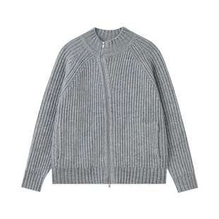 WHIMNOTION 25AW「斜拉链」重磅进口美利奴羊毛混纺针织毛衣外套