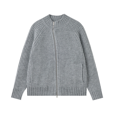 WHIMNOTION 25AW「斜拉链」重磅进口美利奴羊毛混纺针织毛衣外套