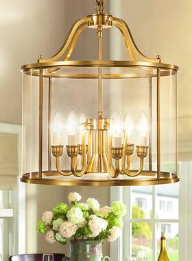 极浦欧式全铜吧台过道灯美式餐厅圆筒焊锡全铜鸟笼吊灯 质量保障