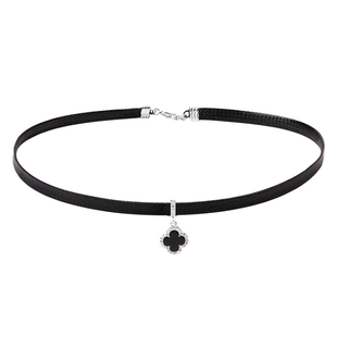 S925纯银choker项圈项链脖子饰品日韩国四叶草锁骨链女黑色颈带链