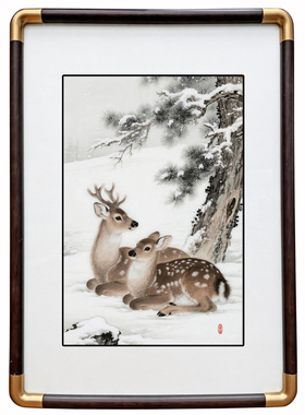 四九艺社 景德镇松雪双禄图瓷板画国风工笔书房茶室背景墙装饰画