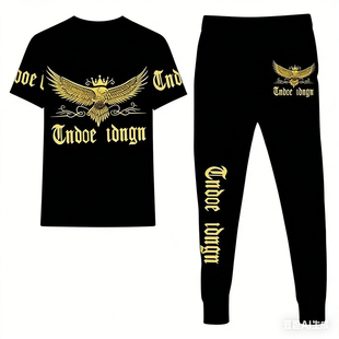 冰丝套装男士夏季新款宽松休闲大码短袖长裤男装一套搭配帅气夏装