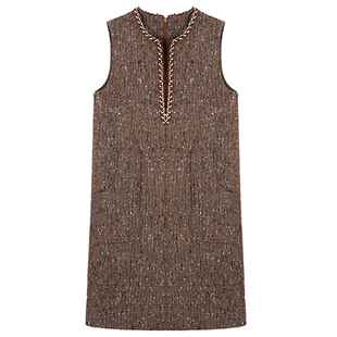 柒院家大码女装圆领小香风毛呢背心连衣裙2025秋冬宽松显瘦中长裙