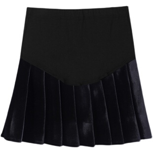 孕妇装秋冬款韩版时尚半身裙孕妇金丝绒百褶a字裙托腹百搭短裙子