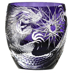 万元级！暮光紫个性龙纹酒杯日式纯手工刻花威士忌杯江户切子高端