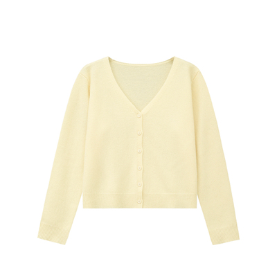清新法式淡奶油黄防晒针织开衫