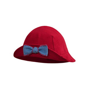 素单舍西日系甜美可爱小丸子蝴蝶结渔夫帽亚麻圆顶百搭小头围盆帽