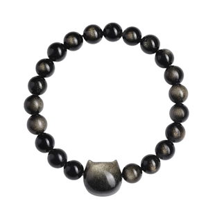 喵趣招财原创设计金曜石猫脸手串守护陪伴黑金猫头手链女新年礼物