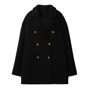 黑色西装毛呢外套大码女装2025秋冬新款加厚保暖赫本风呢子大衣短