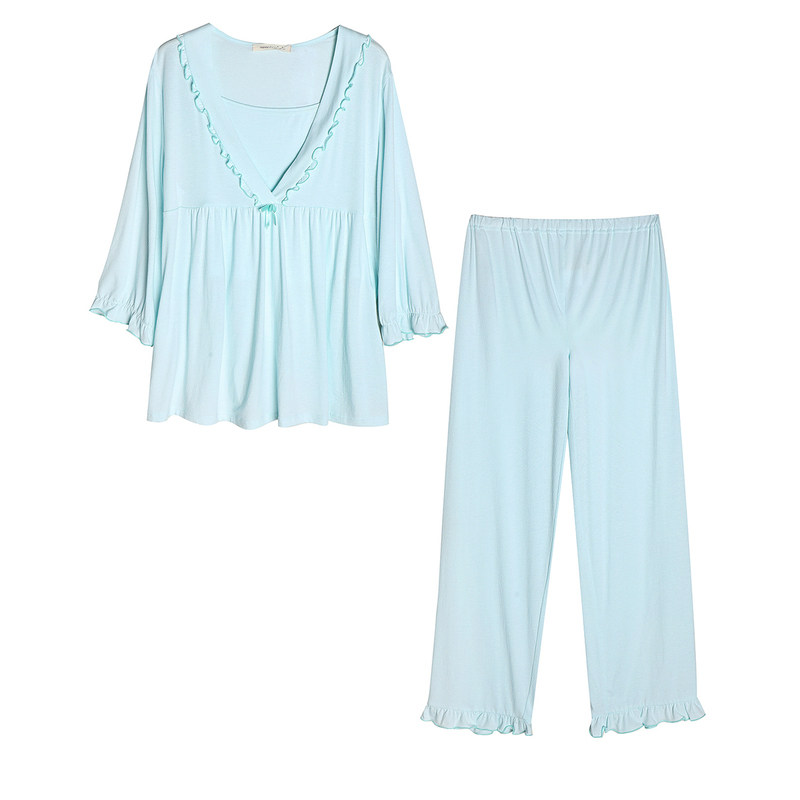 快乐屋孕妇荷叶边蜂巢针织家居服