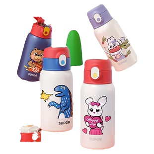 苏泊尔儿童保温杯不锈钢大容量卡通水壶男女小学生上学专用吸管杯