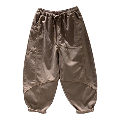 加绒拼接设计老爹休闲裤女