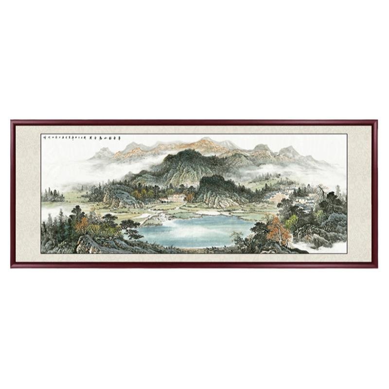 聚宝盆山水画西墙客厅挂画国画