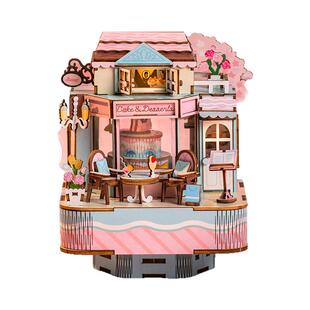 猫的天空之城diy八音盒机械发条手工音乐盒梦幻甜品屋积木女礼物