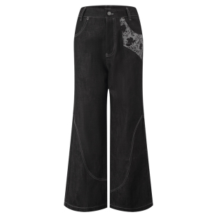 ONEER “蛇迹”A字版型原牛窄幅赤耳激光烧花提花拼接牛仔裤直筒