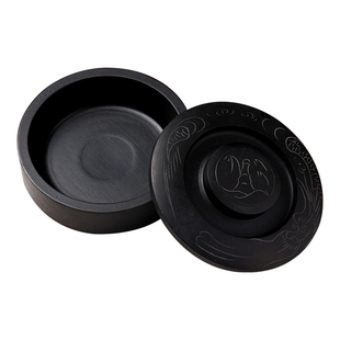 砚台书法专用带盖天然歙砚带盖原石罗纹圆池砚台毛笔防干墨汁可研磨墨学生儿童墨水盒小墨碟墨盘文房四宝