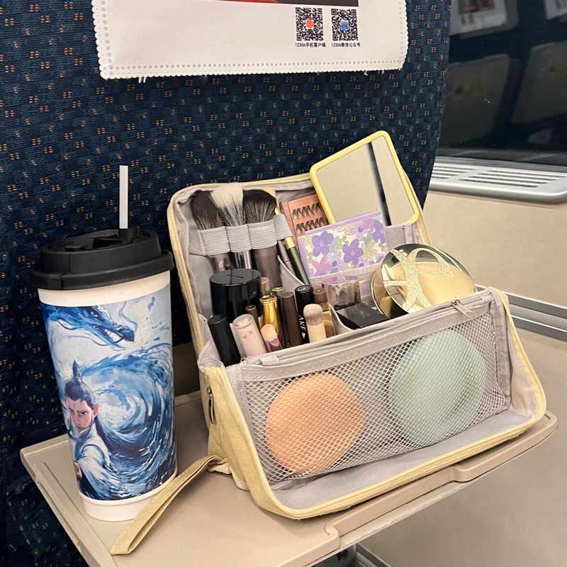 旅行化妆包女可携式外出大容量化妆刷粉底液收纳包分区防尘化妆品