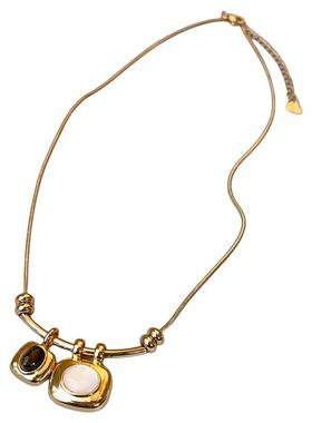 金色方形虎眼石吊坠项链高级感