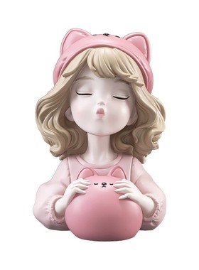 奶油风女孩存钱罐笔筒摆件收纳桶