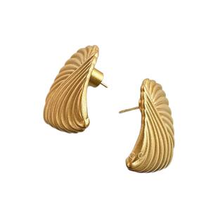 方菱脸耳饰刘雯同款哑光金黄铜水波纹耳钉小众时尚配饰复古耳环女