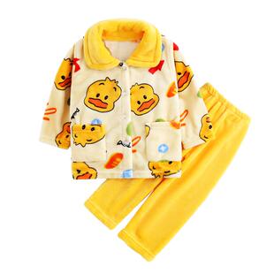 秋冬季儿童法兰绒睡衣宝宝中大童珊瑚绒加厚套装男童小女孩家居服