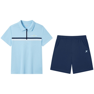 特步童装夏季男童运动针织网球套装儿童运动短袖短裤中大童两件套