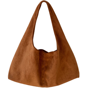 文艺复古麂皮绒托特包包2025秋冬新款大容量通勤慵懒风单肩腋下包