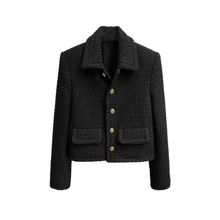 温婉同款2025秋冬复古粗花呢长袖百搭小西装显瘦小香风短款外套女