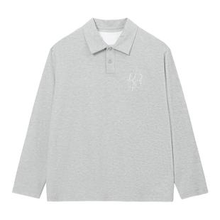 BIPOLAR假两件解构绣花polo长袖美式风纯色t恤男女同款情侣国潮牌