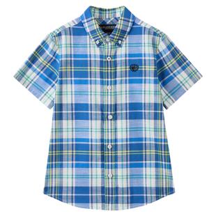 【100%棉】eland kids衣恋童装男童衬衫26年夏新品学院风格纹短袖