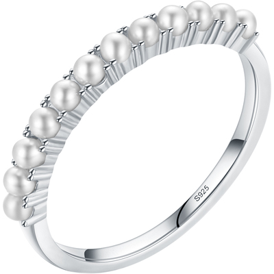 珍珠摩典女925纯银精致银戒指