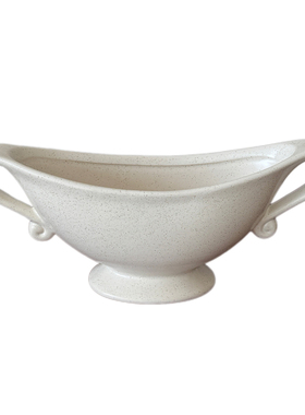 中古风冷白芝麻釉双耳果碗摆件